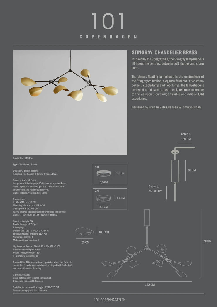 101 Copenhagen Stingray Chandelier - Brass (UL N/A)