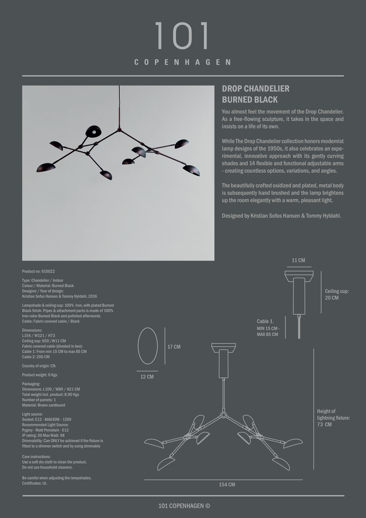 101 Copenhagen Drop Chandelier - Burned Black (UL)