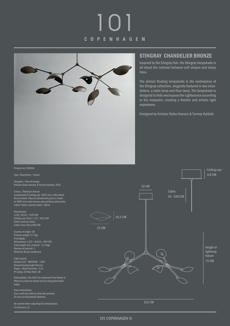 101 Copenhagen Stingray Chandelier - Bronze (UL)