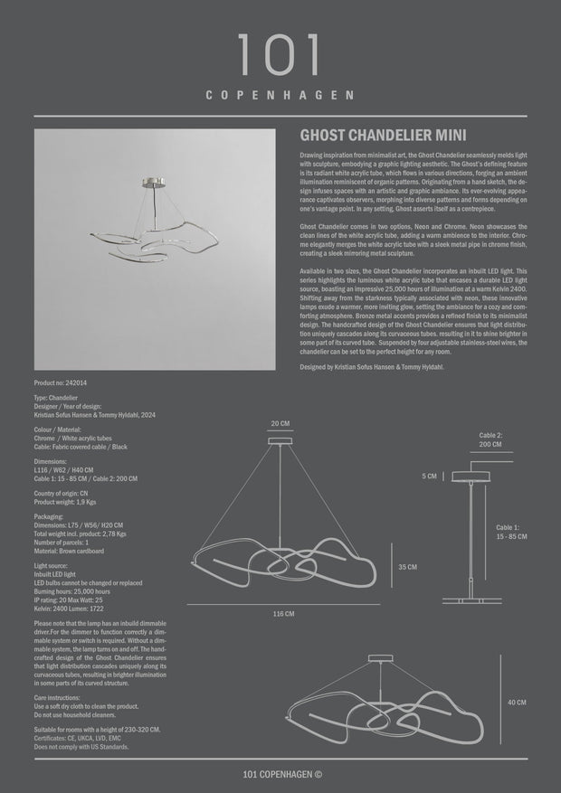 101 Copenhagen Ghost Chandelier, Mini - Chrome (UL N/A)