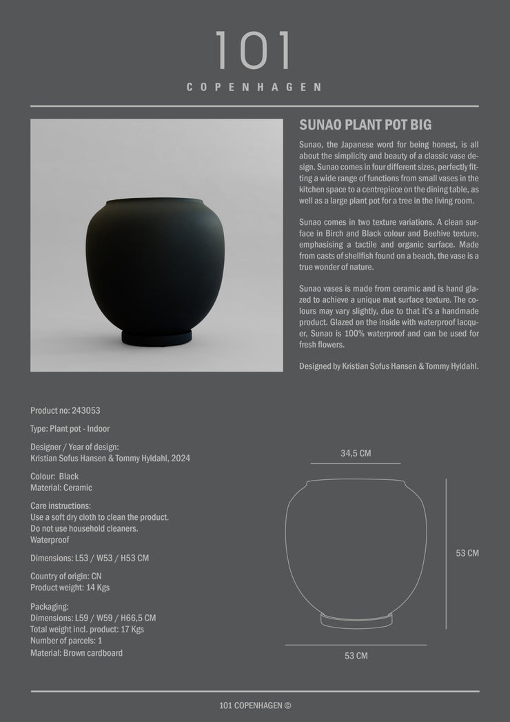 101 Copenhagen Sunao Plant Pot, Big - Black