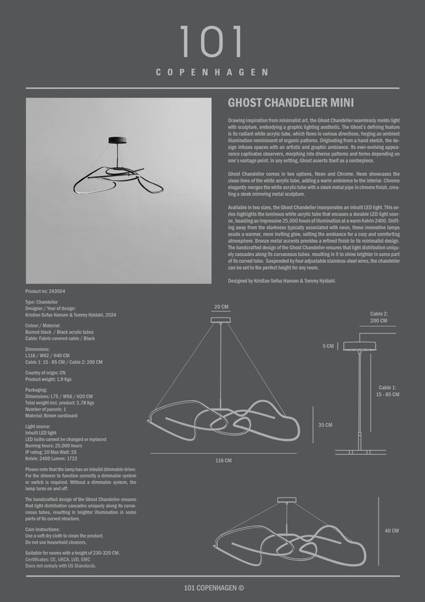 101 Copenhagen Ghost Chandelier, Mini - Burned Black (UL N/A)