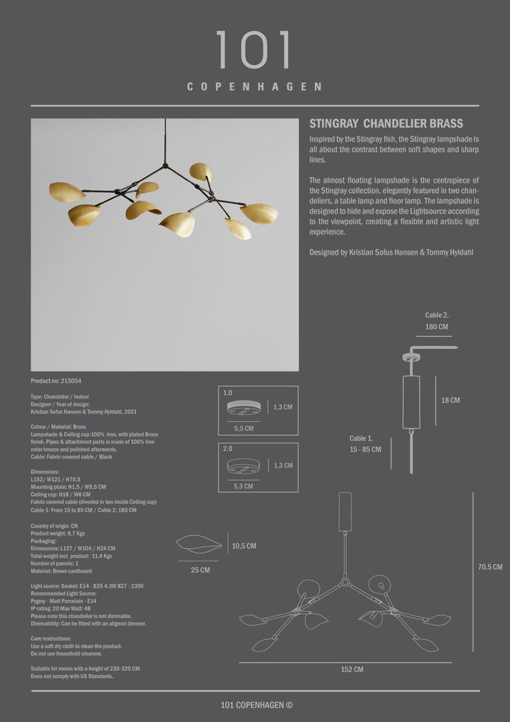 Stingray Chandelier - Brass - 101 CPH